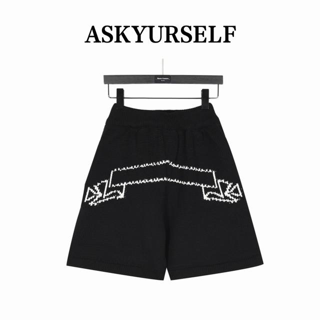 Askyurself 立体裁剪卷轴毛线针织短裤 廓形垂感飘逸高街抽绳运动毛线针织短裤 重磅厚实高级感 原版打造 宽松版 手感无敌 颜色：黑色 Size: S-X