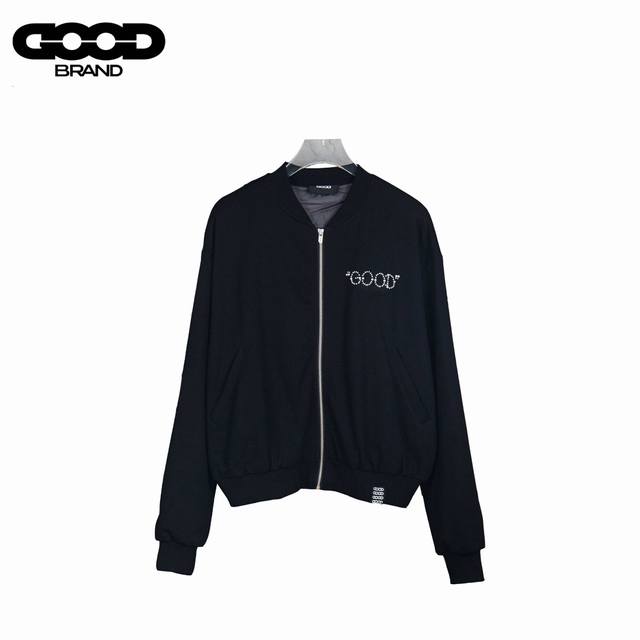 Goodbran珍珠串珠标语字母绣拉链连帽卫衣 面料采用500克毛圈高克重100%纯棉洗一辈子都不会变形的 男女同款 官网细节一致 全套包装 三标齐全 防潮纸