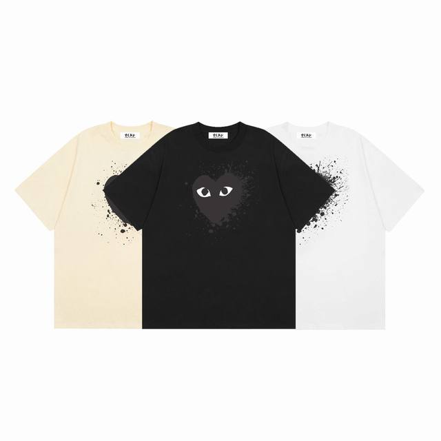 Comme Des Garcons川久保玲Play 泼墨爱心印花夏季短袖T恤衫 颜色： 白色 黑色 杏色 尺码：M L Xl Xxl 价格P： 三标齐 款号：C