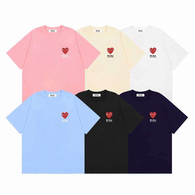 Comme Des Garcons川久保玲Play基础款爱心印花夏季短袖T恤衫 颜色： 白色 黑色 粉色 杏色 天蓝色 藏蓝色 尺码：M L Xl Xxl 价格