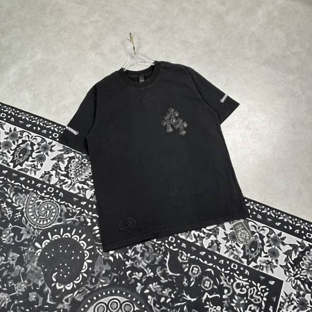 洗水做旧版本 款号：G26---顶级版本 Chrome Hearts 克罗心小标刺绣贴皮十字架款金属卷轴做旧水洗短袖T恤 - 顶级复刻版本 - 克罗心目前全球专