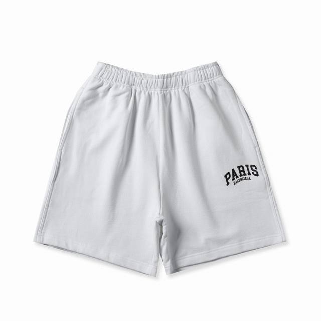 Balenci*Ga 巴黎 Paris字母Logo短裤 顶级印花工艺 、面料定织定染无色差、做工精细、顶级复刻还原 原版品质 男女同款 宽松版型 灰色 黑色 白
