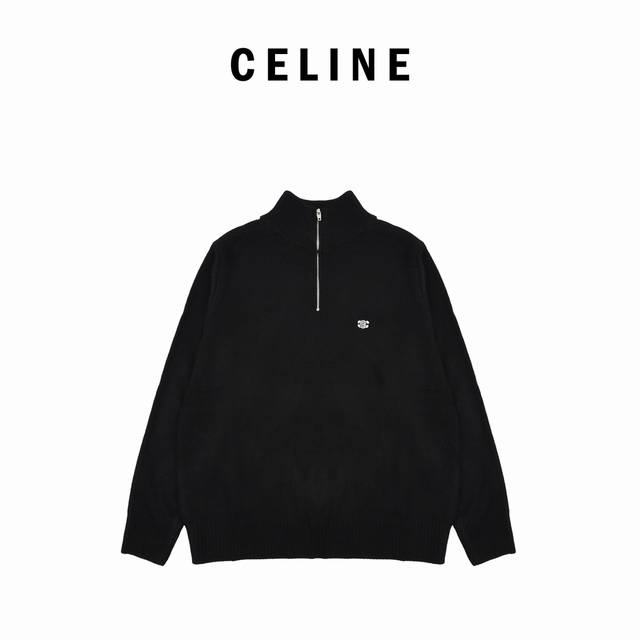 Celine赛琳原版级New凯旋门刺绣针织衫 面料:采用膨体羊毛绒混纺轻柔触感舒适贴肤 标志性凯旋门刺绣点缀正面胸前 Celine半拉链为升华精致与动感的调和有