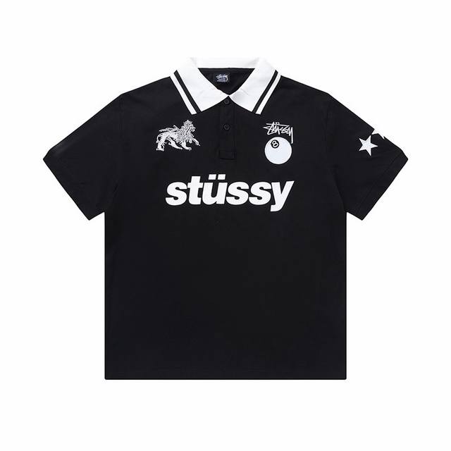 5046# Stussy 斯图西 美式潮牌直筒宽松版型Polo衫短袖T恤 刺绣经典Logo印花 限定款式高街滑板摇滚风格 纯棉双纱面料 颜色：黑色 白色 码数：