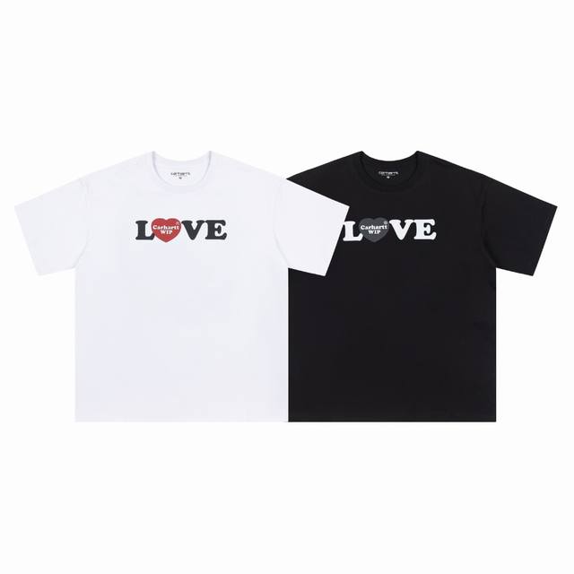 4034# Carhartt Wip 卡哈特 24Ss夏季新款爱心Love印花圆领短袖男女同款 颜色：黑 白 码数：S M L Xl 面料：纯棉潮牌双纱260克