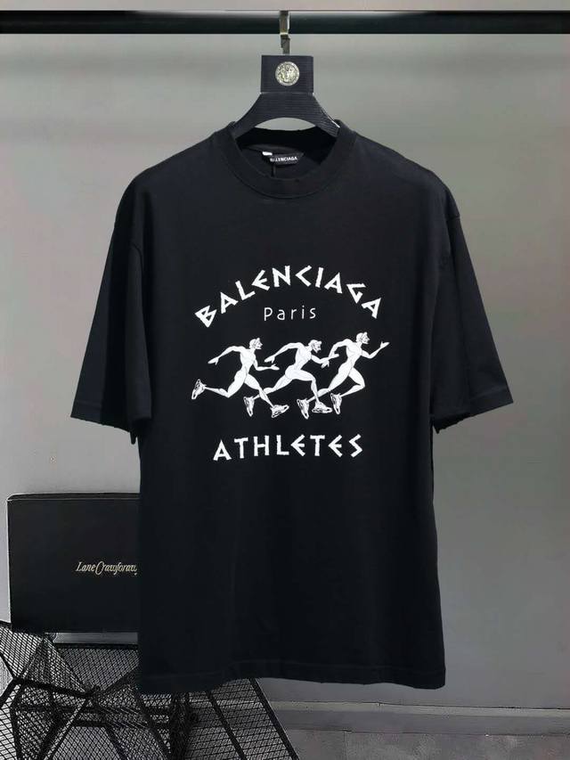 Balenc#Aga 巴黎马拉松跑步 T恤 顶级印花工艺、原版开发、 面料、罗纹定织定染无色差、做工精细、顶级复刻还原 原版品质 男女同款 宽松型 黑色 尺码
