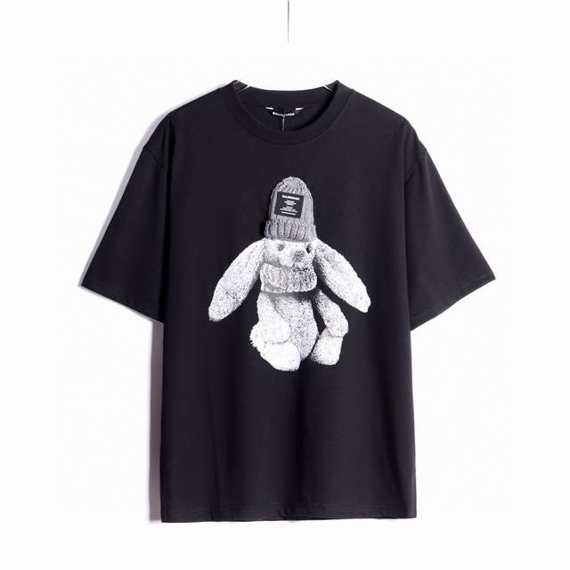 Balenc#Aga 巴黎毛线兔子 黑色T恤 顶级印花工艺、原版开发、 面料、罗纹定织定染无色差、做工精细、顶级复刻还原 原版品质 男女同款 宽松型 尺码 Xs