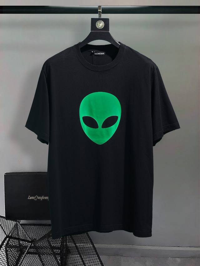 Balenc#Aga 巴黎外星人 T恤 顶级印花工艺、原版开发、荧光效果 面料、罗纹定织定染无色差、做工精细、顶级复刻还原 原版品质 男女同款 宽松型 黑色 尺