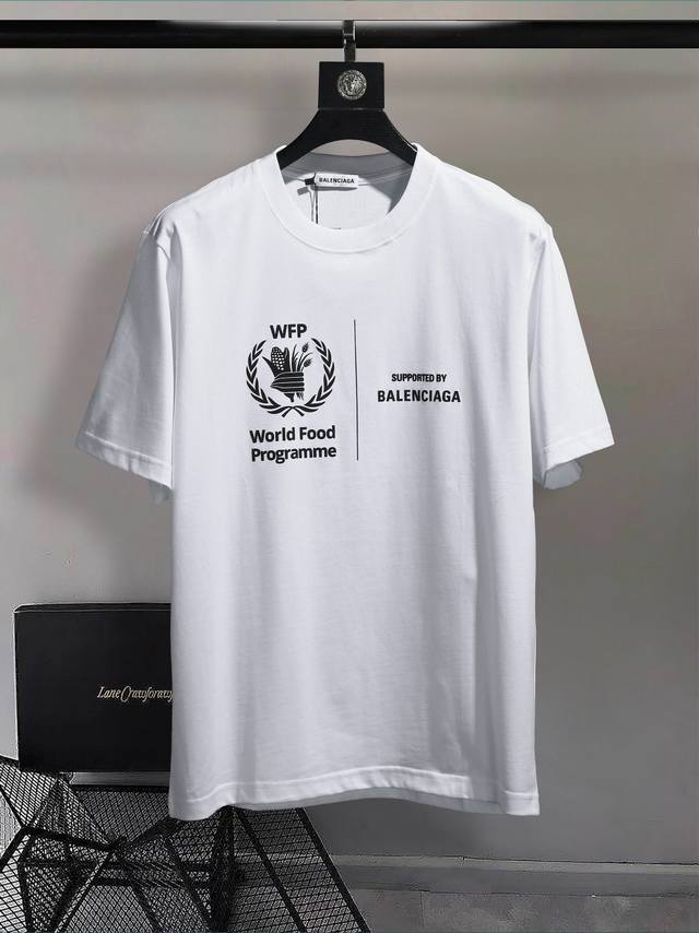 Balenc#Aga 巴黎新款粮食计划 T恤 顶级印花工艺、原版开发、 面料、罗纹定织定染无色差、做工精细、顶级复刻还原 原版品质 男女同款 宽松型 白色 尺码