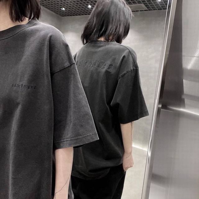 款号：G78-顶级版本！Balenciaga巴黎世家Logo刺绣水洗做旧短袖！ 独家定织定染布料 质感舒适柔软 前后不规则剪裁 洗水做旧工艺 春夏最新砖柜同步