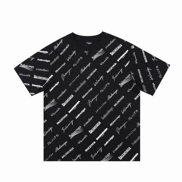 Balenciaga 巴黎世家23Ss弹幕满印Logo 短袖T恤 面料采用280克纯棉双纱面料 -原版面料高版本高品质 网红明星同款 -原版定制面料 全身满印L