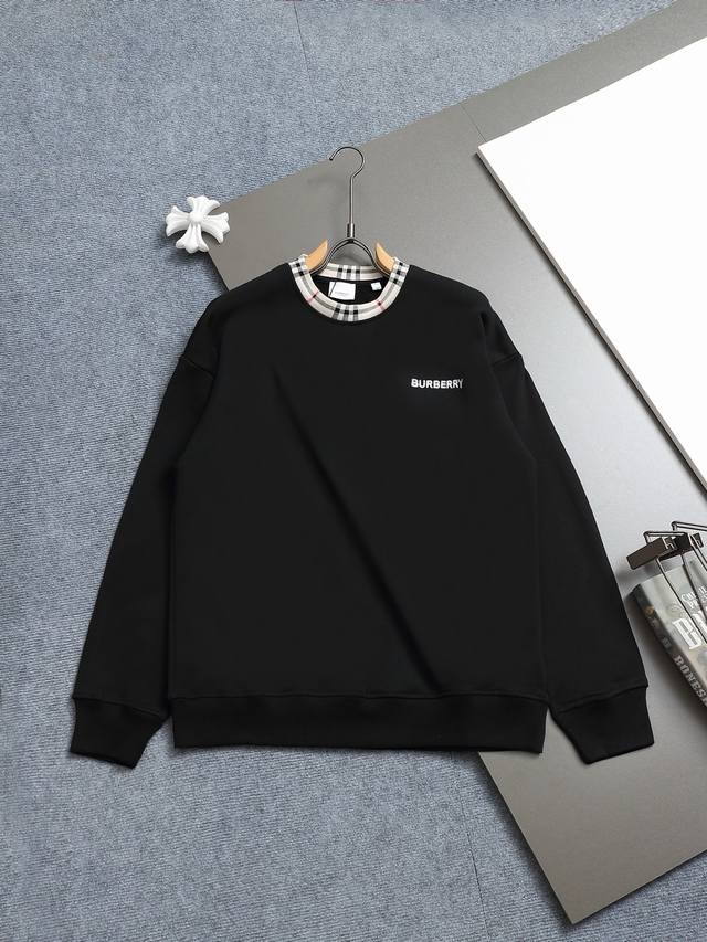 Bq Burberry 巴宝莉 420克圆领卫衣 品牌格纹领口立体凹凸字母Logo刺绣工艺 官方同步 高版本 高品质 时尚个性 百搭潮流 纯原品质 原版面料 吊