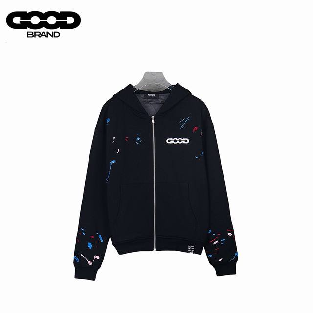 Goodbrand25Ss糖果刺绣泼墨拉拉链连帽套头卫衣 面料采用500G超高质量克重！版型官网原版购入打版 三标 官网20公分定制吊牌！螺纹全部采用22 区分