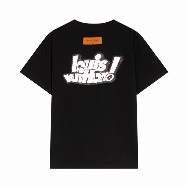 341高端品质，独家定制，Lv新品前后刺绣皮革字母Logo圆领短袖，采用定织定染高克重原版面料，洗水完高达280G纯棉面料，螺纹增加到2.7不变形。，1-1工艺