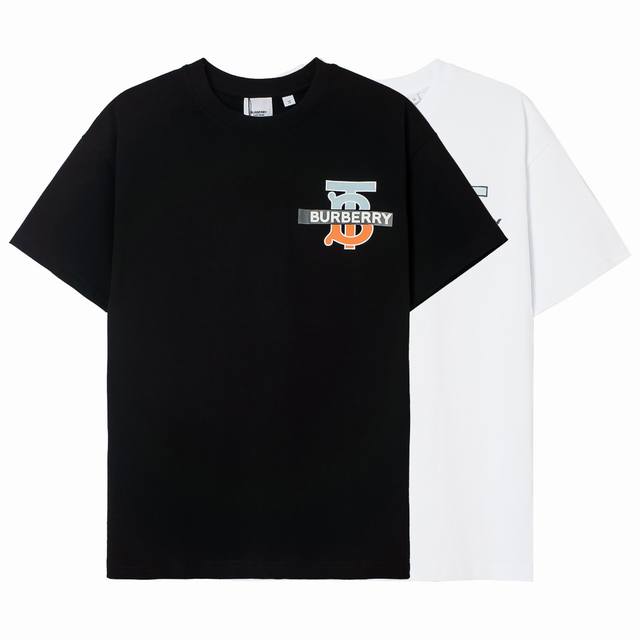 高端品质，独家定制，巴宝莉Burberry 彩色字母Logo压胶圆领短袖，采用定织定染高克重原版面料，洗水完高达280G纯棉面料，螺纹增加到2.7不变形，1-1