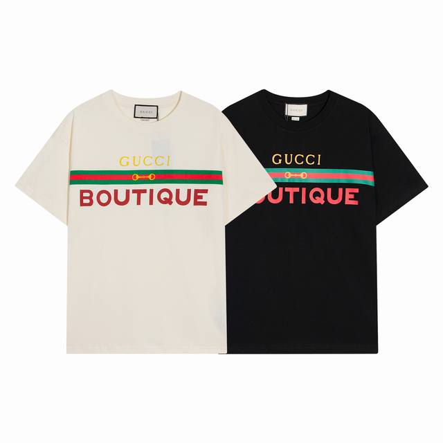 高端品质，独家定制，Gucci金典字母Logo圆领T恤，定制定染高克重原版面料，洗水完高达280G双纱纯棉面料，1-1工艺制作，螺纹增加到2.7不变形，宽松Ov