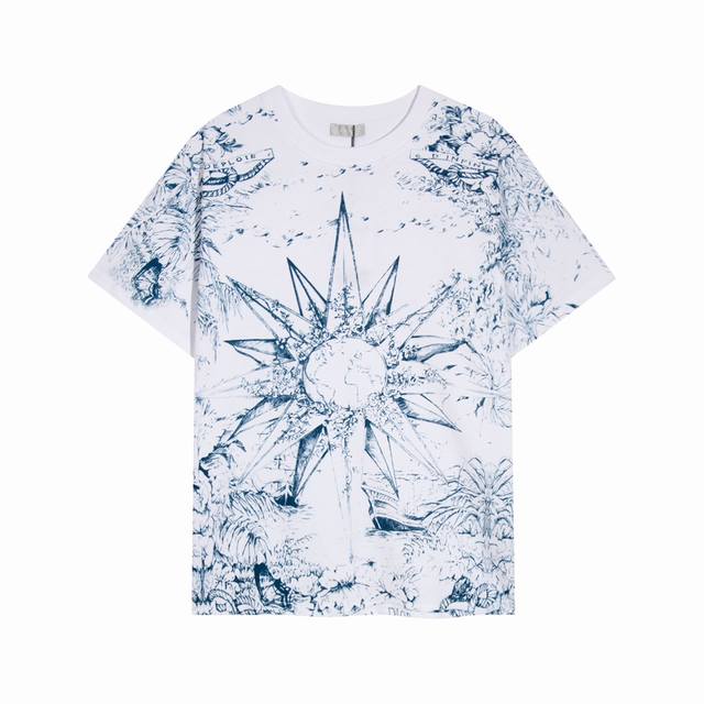 高端品质，独家定制，Dior 迪奥限定航海系列圆领短袖，采用定织定染高克重原版面料，洗水完高达280G纯棉面料，螺纹增加到2.7不变形。，1-1工艺制作，宽松O
