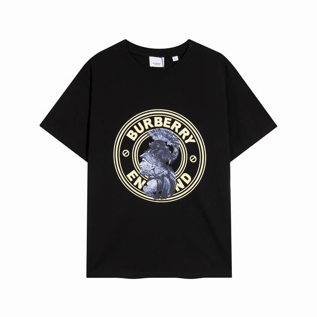 高端品质，独家定制，Burberry 巴宝莉角斗士字母Logo圆领短袖，采用定织定染高克重原版面料，洗水完高达280G纯棉面料，螺纹增加到2.7不变形。，1-1