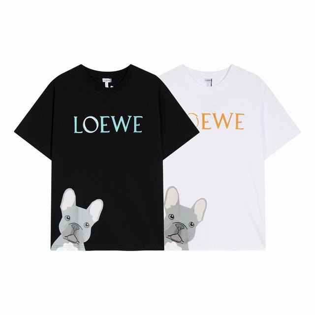 高端品质，独家定制，Loewe罗意威卡通字母Logo圆领短袖，采用定织定染高克重原版面料，洗水完高达280G纯棉面料，螺纹增加到2.7不变形。，1-1工艺制作，