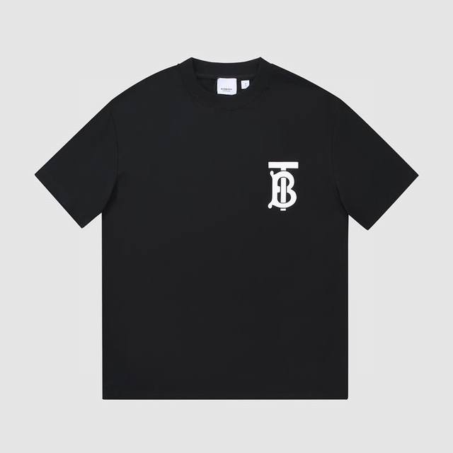 高端品质，独家定制，巴宝莉Burberry 经典Bt字母Logo压胶圆领短袖，采用定织定染高克重原版面料，洗水完高达280G纯棉面料，1-1工艺制作，宽松Ove