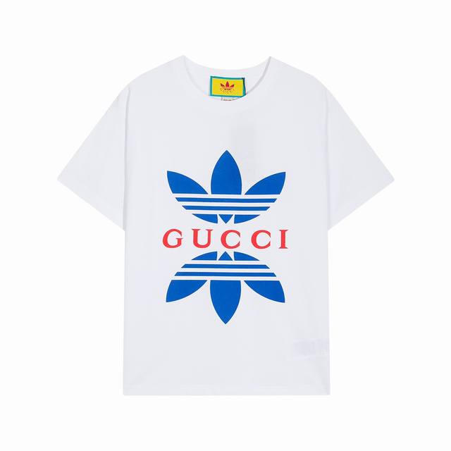 高端品质，独家定制Gucci 四叶草字母Logo圆领T恤，定制定染高克重原版面料，洗水完高达280G双纱纯棉面料，1-1工艺制作，宽松Oversize版型，欧版