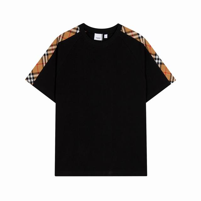 高端品质，独家定制，巴宝莉Burberry 格子布肩部拼接圆领短袖，采用定织定染高克重原版面料，1-1工艺制作，宽松Oversize版型，男女同款，区别市场通货