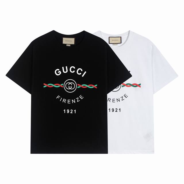 730高端品质，独家定制，Gucci古奇新品字母Logo圆领T恤，采用定制定染高克重原版面料，洗水完高达280G纯棉双纱面料，螺纹增加到2.7不变形，宽松Ove