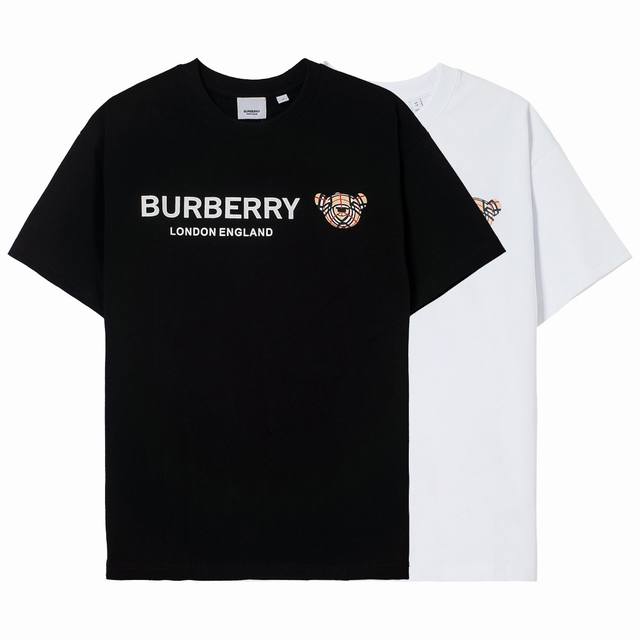 820高端品质，独家定制，Burberry巴宝莉印花小头熊字母Logo圆领T恤，反袖设计，采用定制定染高克重原版面料，洗水完高达280G纯棉面料，数码直喷印花，