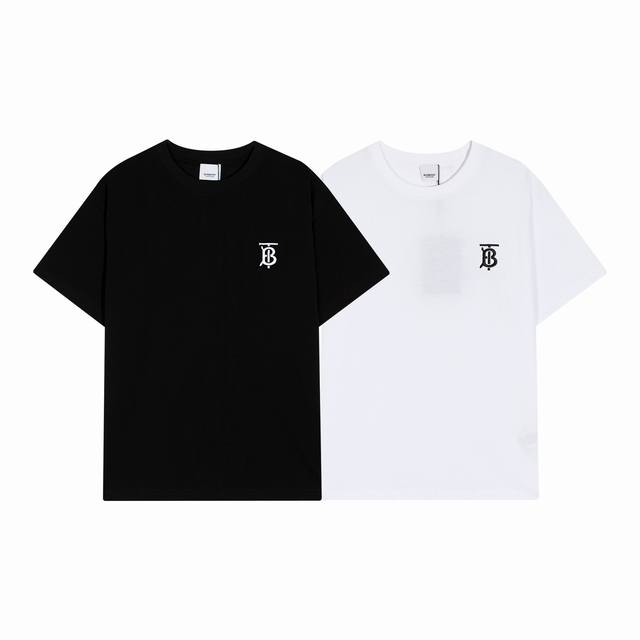 818高端品质，独家定制，Burberry巴宝莉刺绣字母Logo圆领T恤，采用定制定染高克重原版面料，克重高达280G双纱纯棉面料，螺纹增加到2.7不变形，宽松