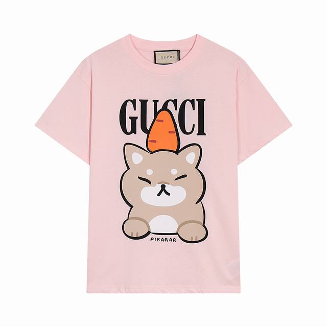 高端品质，独家定制，Gucci 卡哇伊系列字母Logo圆领短袖，采用定织定染高克重原版面料，洗水完高达280G纯棉面料，螺纹增加到2.7不变形。，1-1工艺制作
