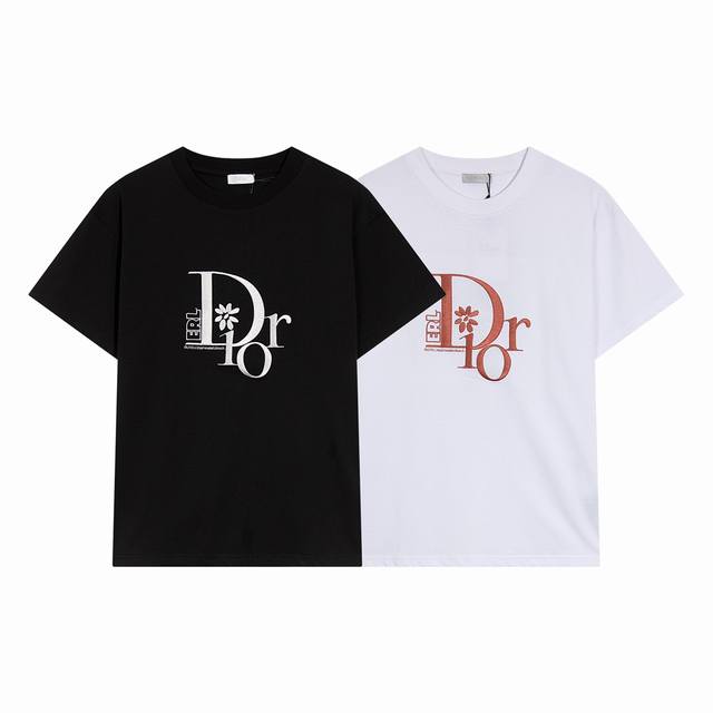 高端品质，独家定制，迪奥Dior 新品刺绣字母Logo圆领T恤，采用定制定染高克重原版面料，洗水完高达280G纯棉双纱面料，螺纹增加到2.7 不变形，宽松Ove