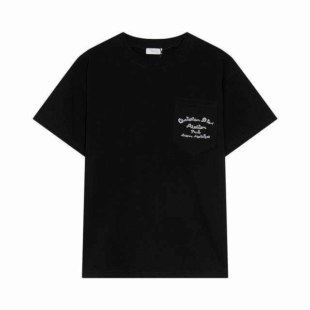 高端品质，独家定制，Dior 迪奥前后刺绣字母Logo圆领短袖，采用定织定染高克重原版面料，洗水完高达280G纯棉面料，螺纹增加到2.7不变形。，1-1工艺制作
