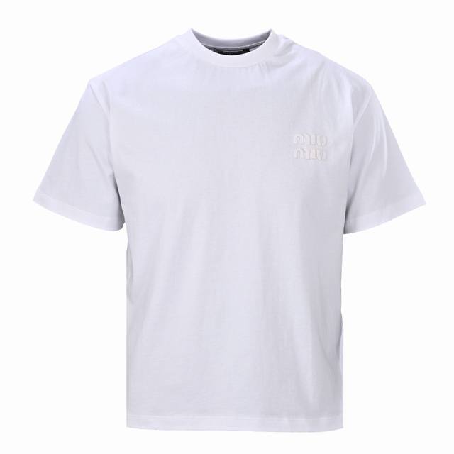Miu Miu缪缪Mm 贴绣字母Logo短袖T恤 正品4919购入开发，21支精梳棉平纹，1*1索罗纳罗纹，进口刺绣，面料酵洗，定制1：1商标，合身版型 Siz