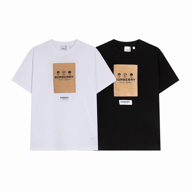 高端品质，独家定制，Burberry 巴宝莉贴布字母Logo圆领短袖，采用定织定染高克重原版面料，洗水完高达280G纯棉面料，螺纹增加到2.7不变形。，1-1工