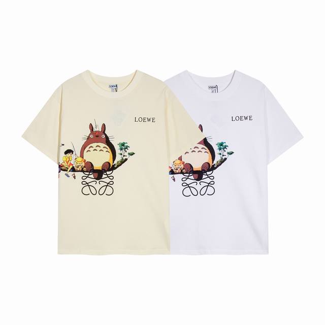 高端品质，独家定制，Loewe罗意威龙猫系列限定字母Logo圆领短袖，采用定织定染高克重原版面料，洗水完高达280G纯棉面料，螺纹增加到2.7不变形。，1-1工