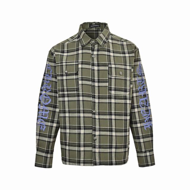 Chrome Hearts 克罗心 条纹格子拼接银扣开衫衬衫 工艺说明:采用定织定染羊毛混纺面料面料是含有羊毛成分，质感非常好格子全部都是对位车线每个尺码每一处