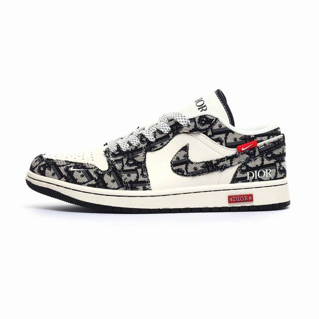 福利特价 海外爆款限量发售！公司级 Nike Jordan Air Jordan 1“迪奥联名 白黑红标” 高端定制 低帮 复古 减震 防滑 耐磨 篮球鞋 定制