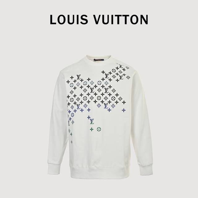 Louis Vuitton 路易威登Lv 24Fw 老花渐变印花圆领卫衣 面料采用400克重双股大毛圈面料，定制32支螺纹，成衣两遍水洗处理，面料舒适亲肤无异感