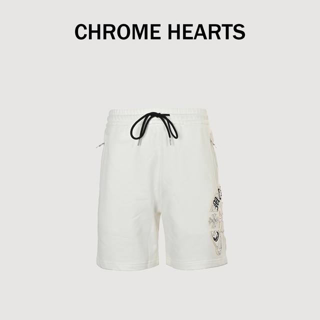 Chrome Hearts 克罗心 24Ss 贴布十字梵文卷轴刺绣短裤 面料采用380克毛圈纯棉材质，厚度适中，垂感十足，贴身柔和，绣花采用进口绣花机进行作业，