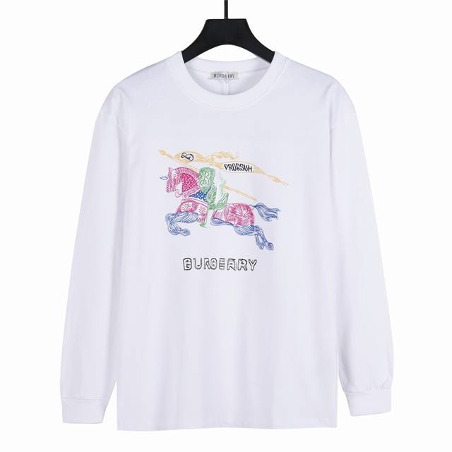 Burberry巴宝莉刺绣彩色战马长袖T袖 纯棉双纱300克长袖 ：黑 白 ：Xs-L