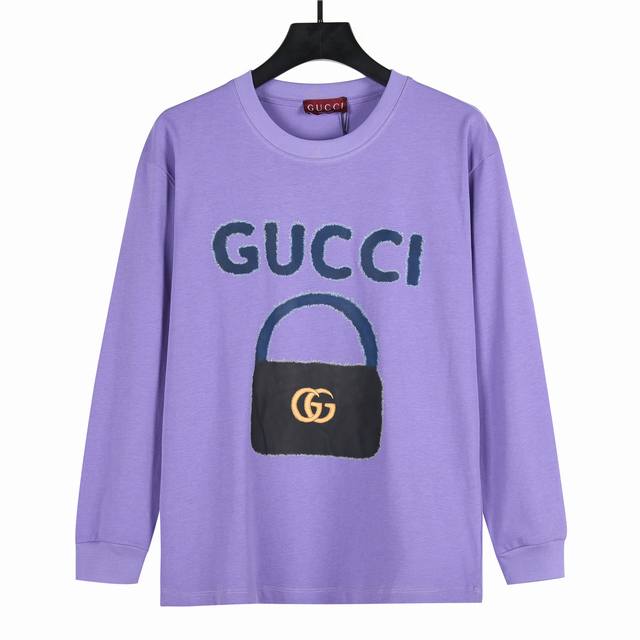 Gucci古驰包包印花长袖T恤 纯棉双纱300克长袖 ：粉色 紫色 兰色 ：Xs-L