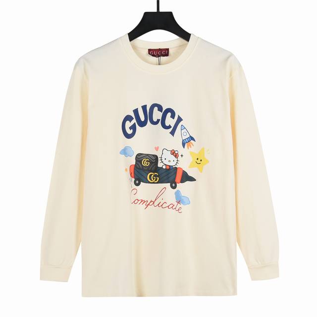 Gucci古驰手绘卡通图案长袖T恤 纯棉双纱300克长袖 ：黑 杏 ：Xs-L