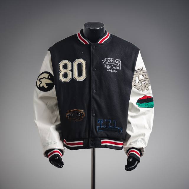 斯图西Stussy 三方联名款拼接刺绣棒球服加棉夹克外套 Stussy X Our L Egacy X Denim 三方联名Tearsttl Varsity J