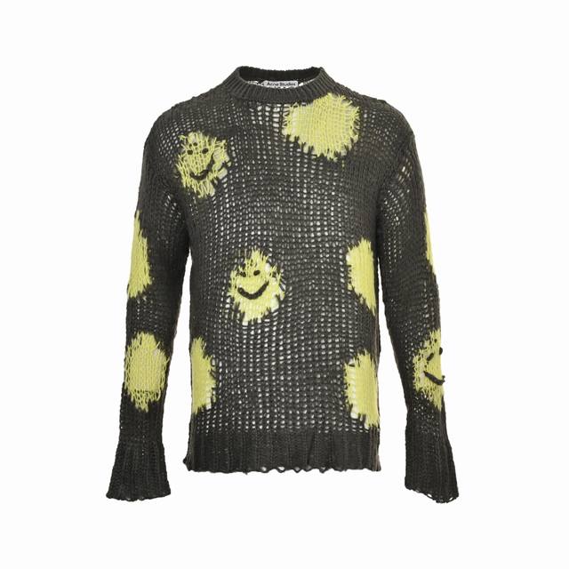 Acne Studios 25Fw 镂空笑脸圆领毛衣 选用10%马海毛 34%羊毛 56%晴纶+锦纶锦纺，四纤维协同制成，马海毛 光泽感+蓬松度 与 羊毛 保暖