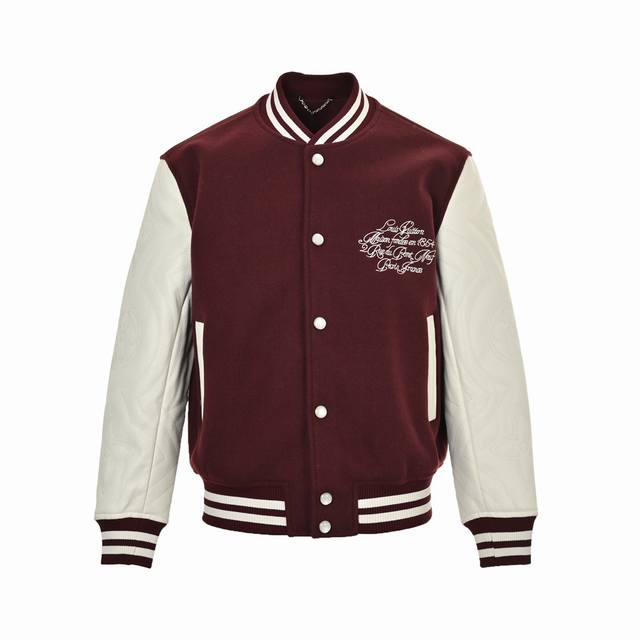 Louis Vuitton 路易威登 24Fw 刺绣Logo拼皮棒球服外套 Lv新款棒球夹克为牛皮革衣袖融入立体效果 Monogram 绗缝图案，再借珠光纽扣和