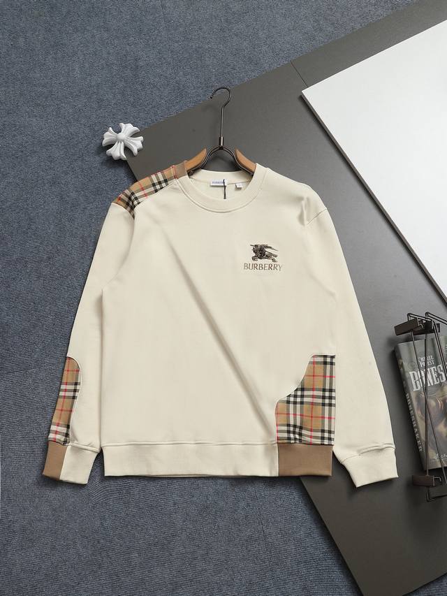 巴宝莉 Burberry Burberry 巴宝莉 格子拼接工艺 大Logo经典精致升级，灵感源自八十年代复古 原版面料 官方同款 圆领卫衣 定制450克同缸染