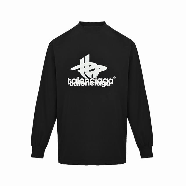 Balenciaga 巴黎世家 25Fw 重叠字母Logo长袖T恤 巴黎世家 重影字母印花套头长袖宽松版型 男女同款 活性黑色 Size:Xs-L 印花: 采用