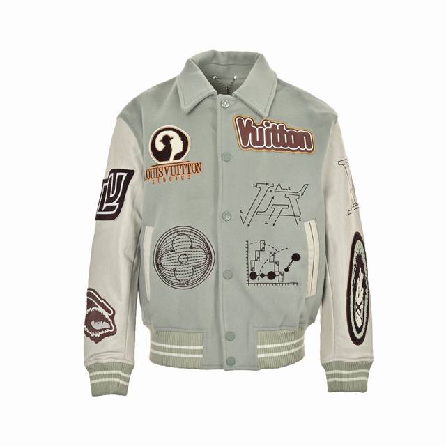 Louis Vuitton 路易威登 23Fw 恶魔之眼重工刺绣棒球服外套 恶魔之眼白敬亭走秀款 面料成分有%65的羊毛，%15天然丝%10的氨纶%10绒混合定