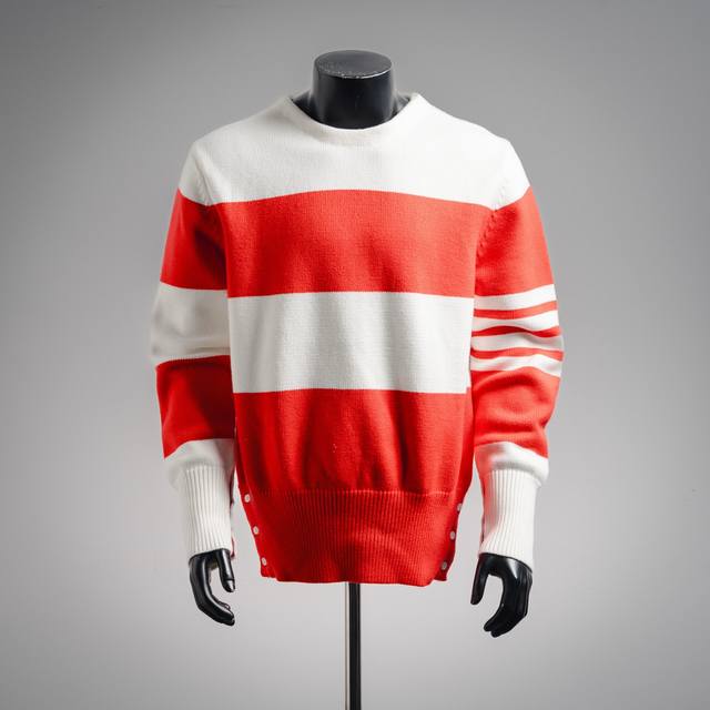 Thom Browne Ss25 新年限定 红色条纹侧边开衩设计条纹圆领毛衣 高品质意大利进口面料，高密度针织，百搭毛衣，内搭衬衫都帅气十足更耐穿更加不易变形，
