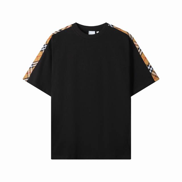 9206款，高端定制，独家最高品质版本Burber*家格子布肩部拼接圆领短袖T恤，采用独家定制290G原版1:1双股双纱纯棉面料，定织定染同缸无色差罗纹，定制1